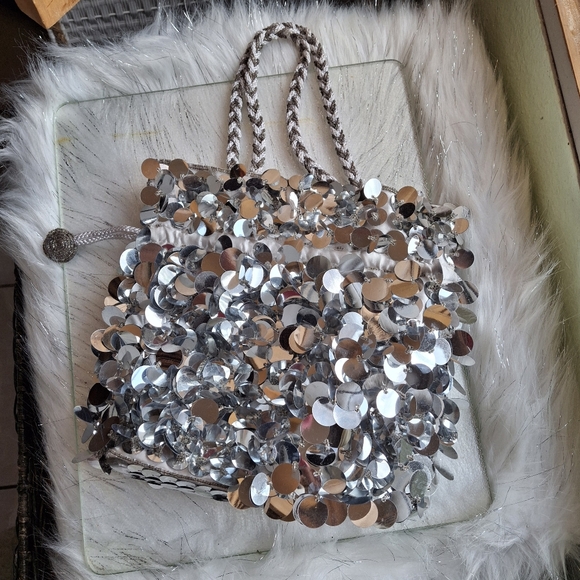 Metallic Beaded Skirt and Purse Silver Holiday Sequin Women Size Large (Bundle) - Picture 7 of 13